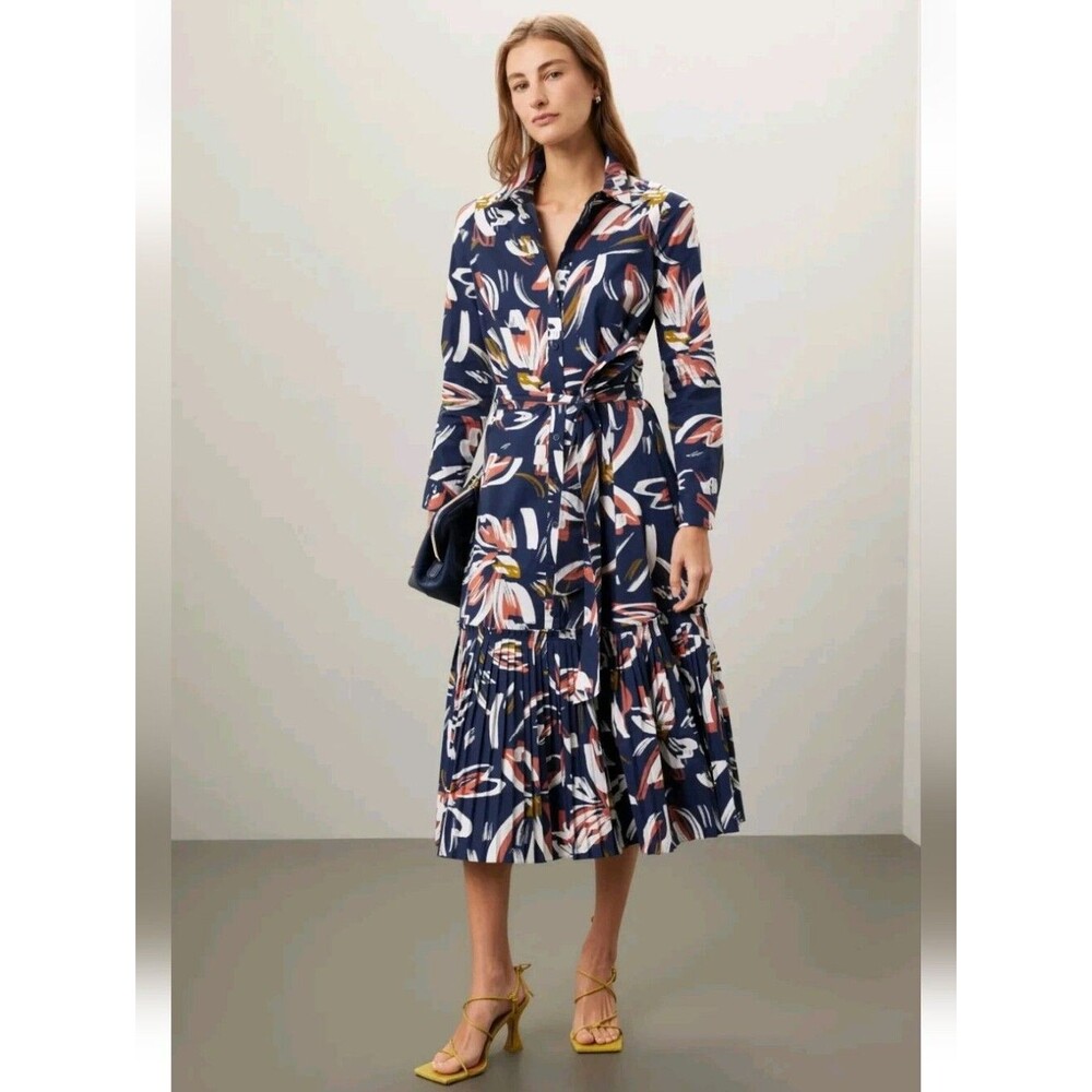 Shoshanna Tori Blue Floral Midi Shirt Dress Size 2